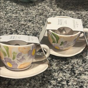 Threshold Floral Tea Cup and Saucer Set (two sets)